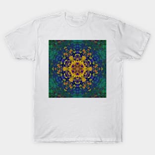 Digital Mandala Yellow Blue and Green T-Shirt